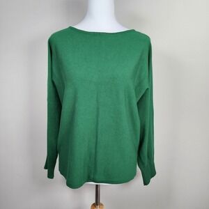 Cyrus Knit Sweater Womens Medium Boat Neck Kelly Green Batwing Elegant Minimal